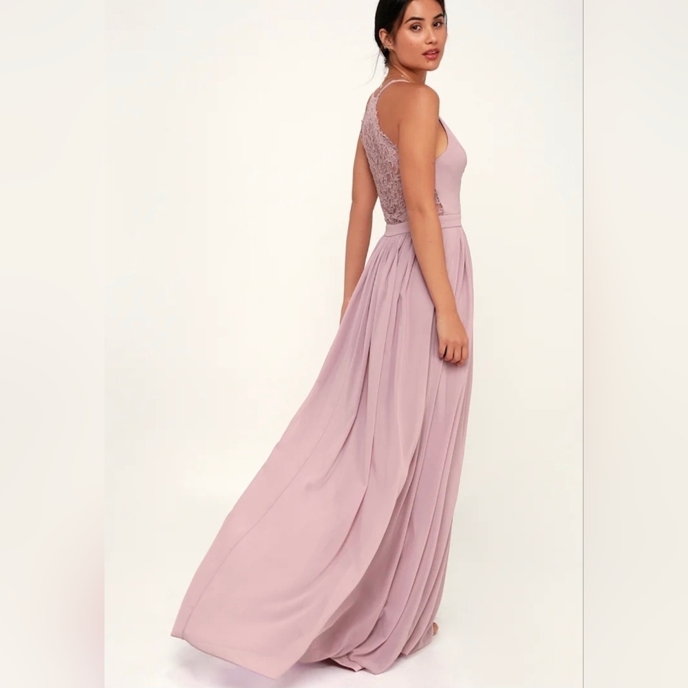 Lulus Love Spell Dusty Lavender Lace-Back Maxi Dress NWT